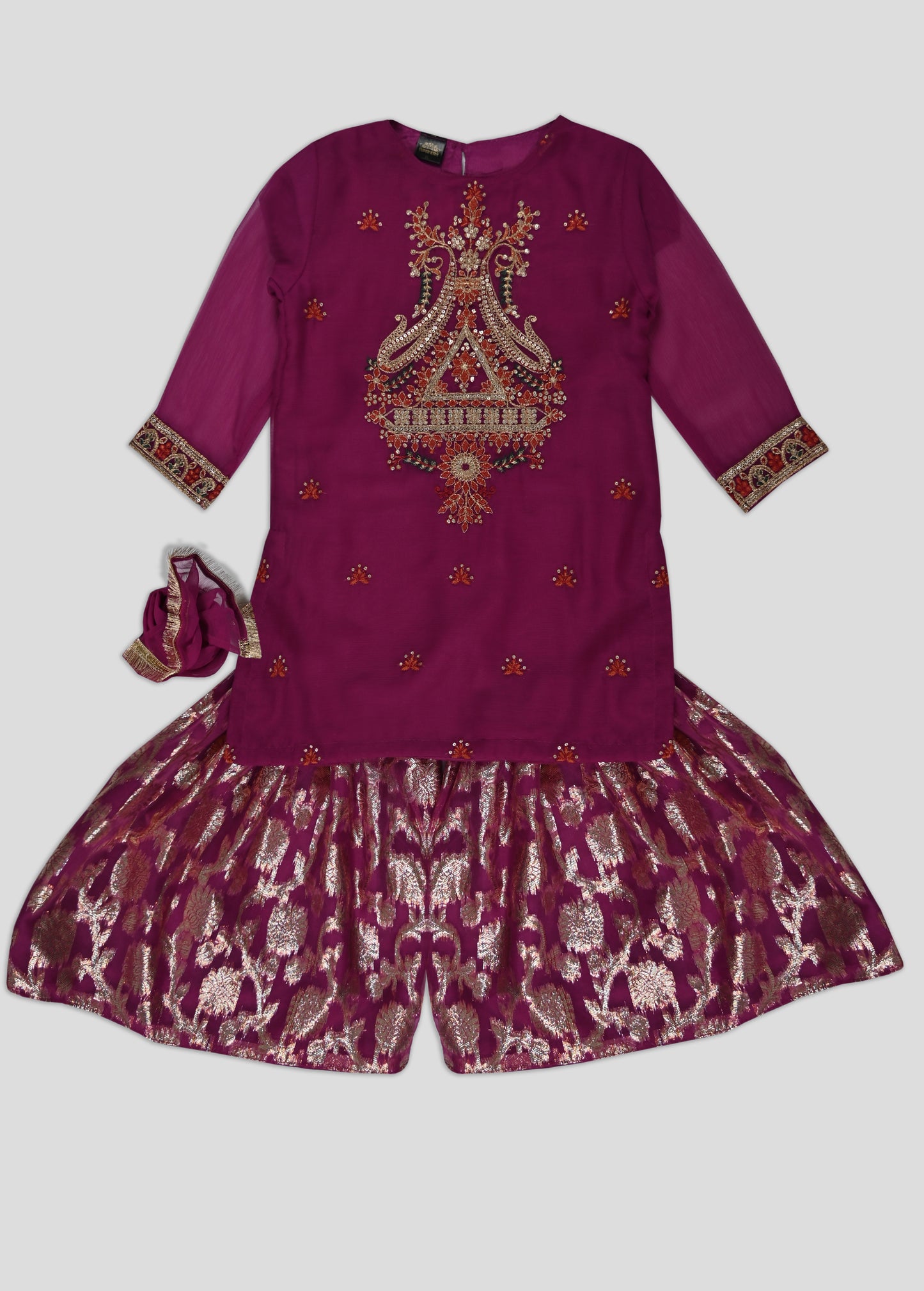 Embellished Kameez Gharara & Dupatta