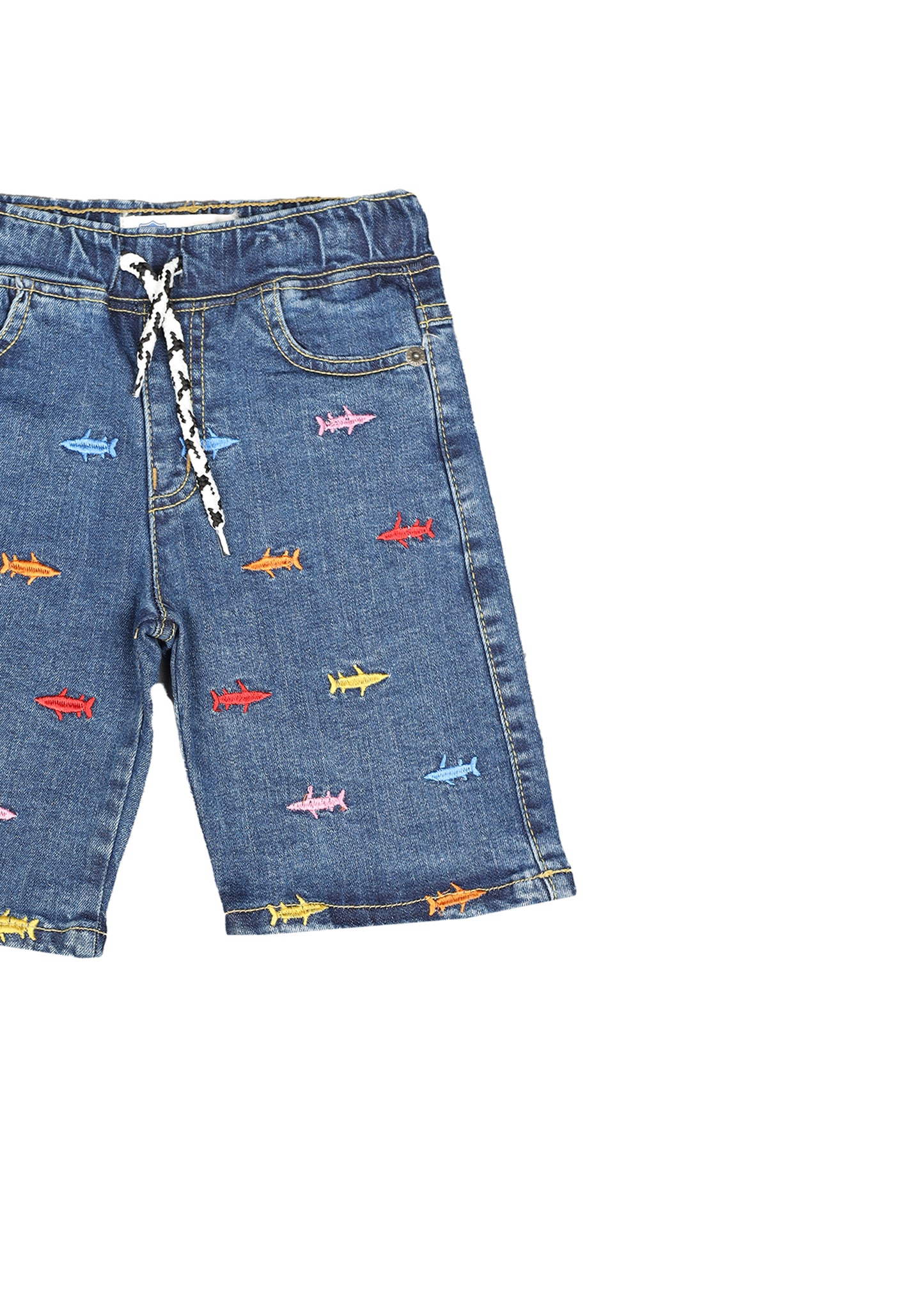 Elastic Waist Embroidered Denim Short
