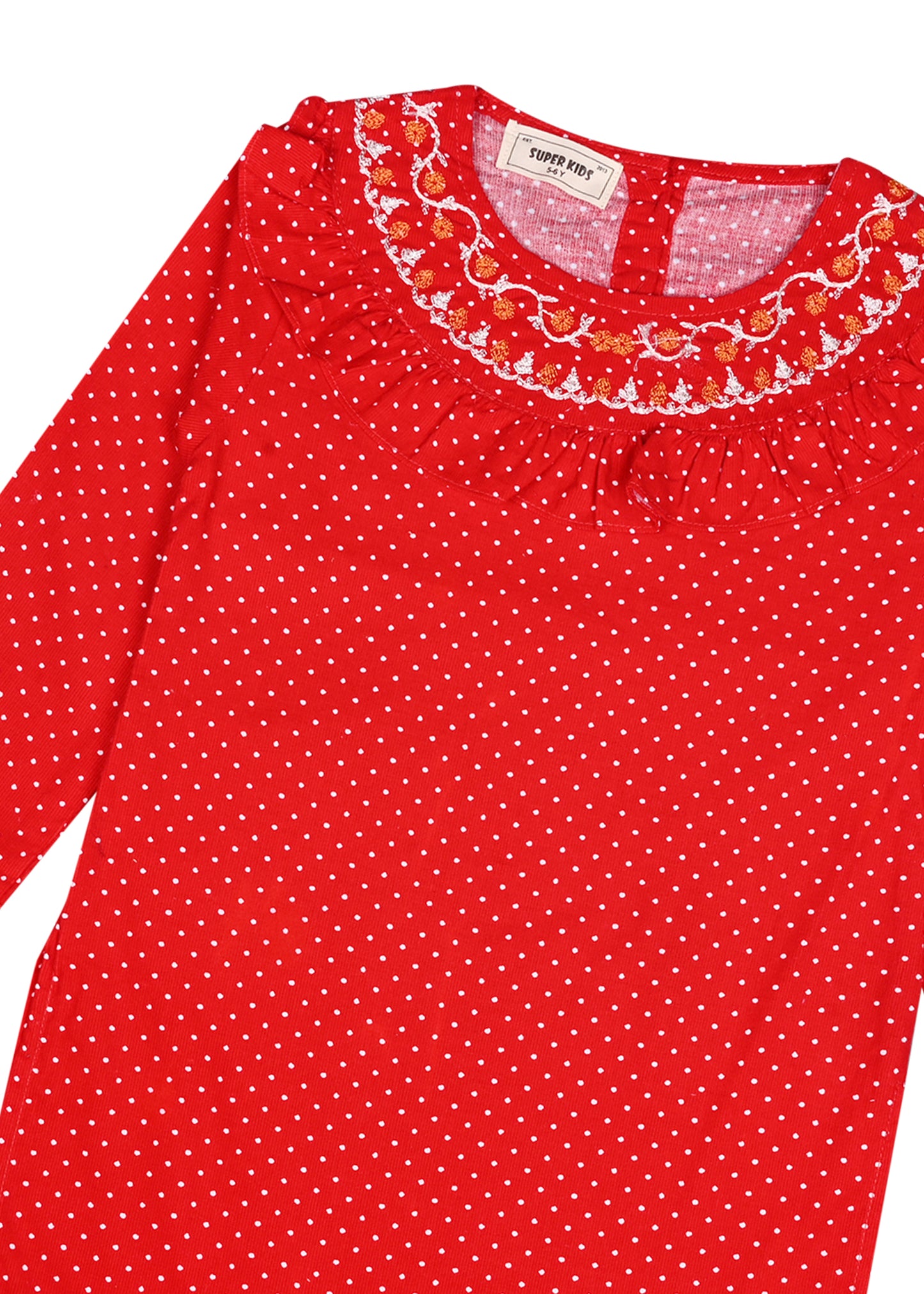 Corduroy Red Embroidered TOP