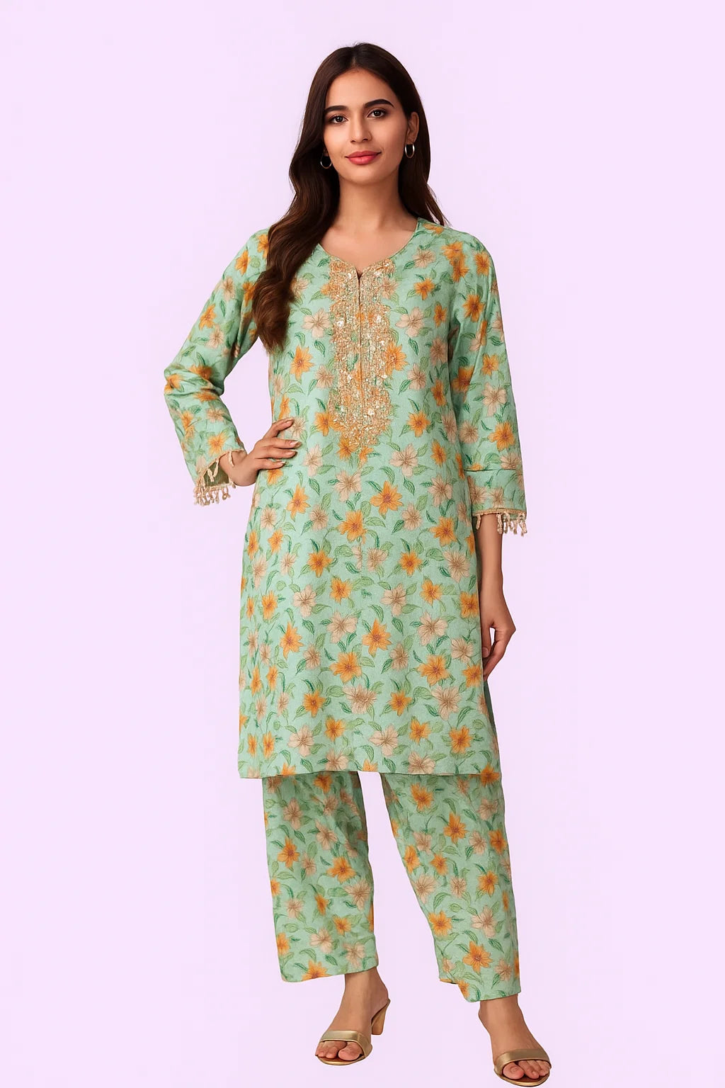 Ladies 2PC Hand Embroidered Lawn Dress