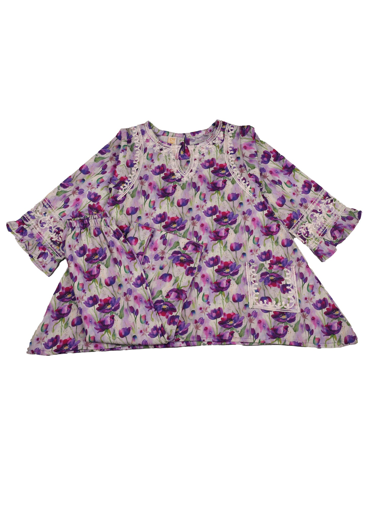 Printed Embroidered Frock With Loose buttom Trouser