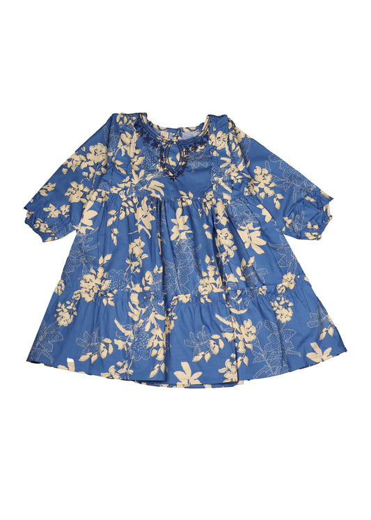 Floral Printed Blue Long Frock