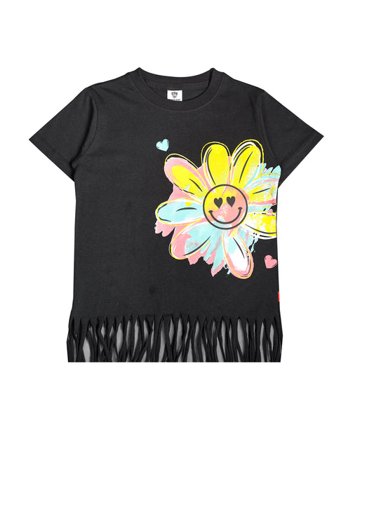 Floral Grapic Black T-Shirt