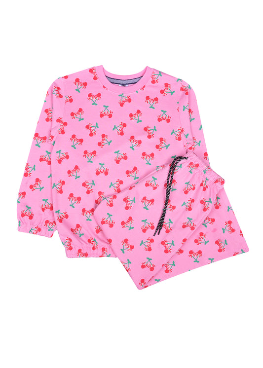 Pink Printed Sweatshirt & Trouser Set