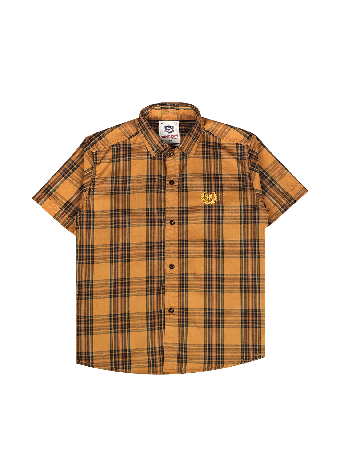 Brown Checked Short Sleeve Shirt