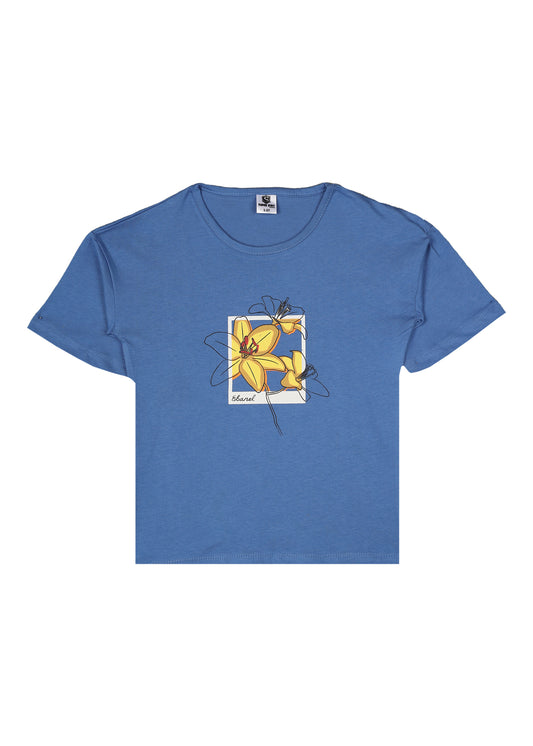 Flower Grapic Blue T-Shirt
