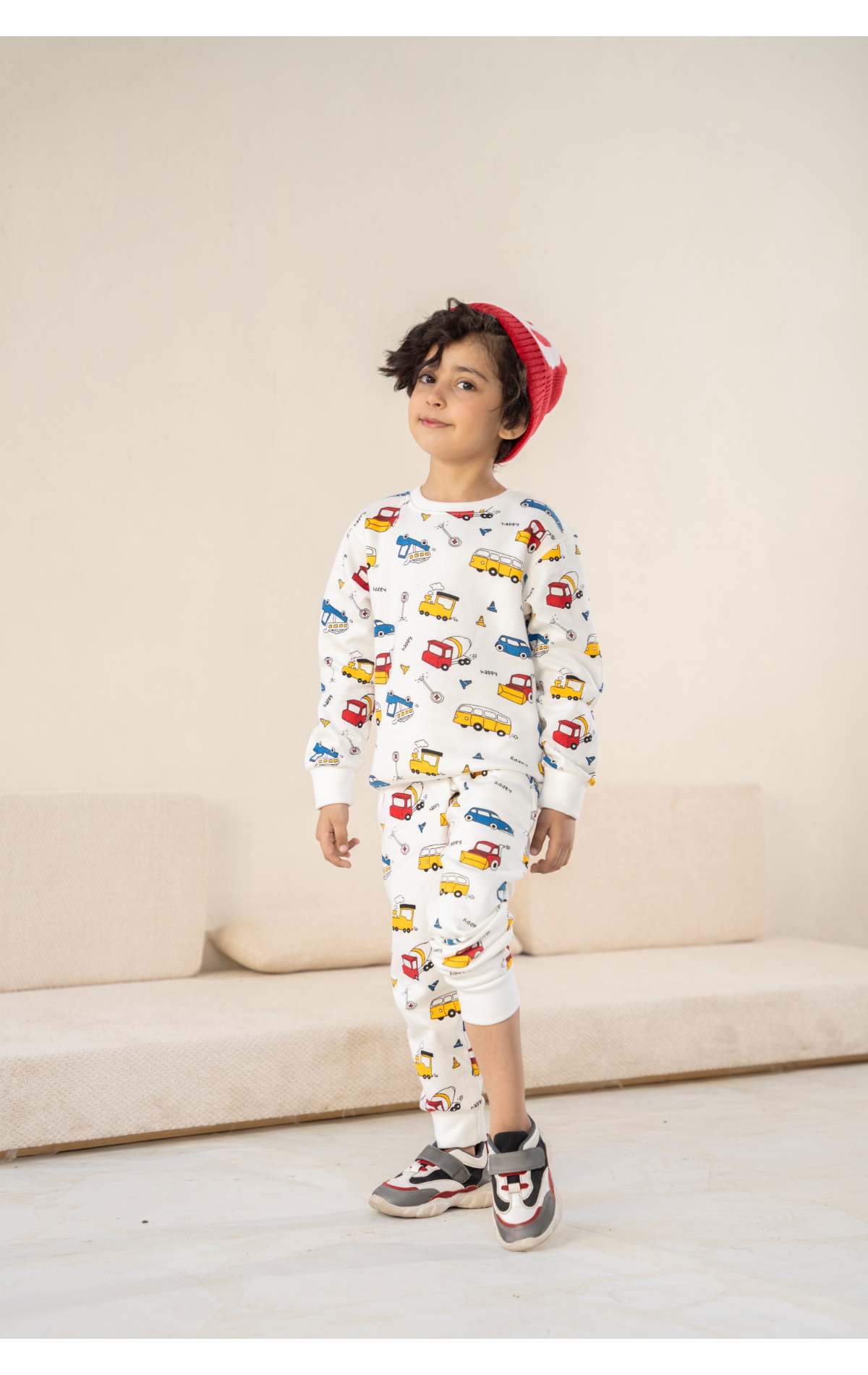 Printed White Sweatshirt & Trouser Set