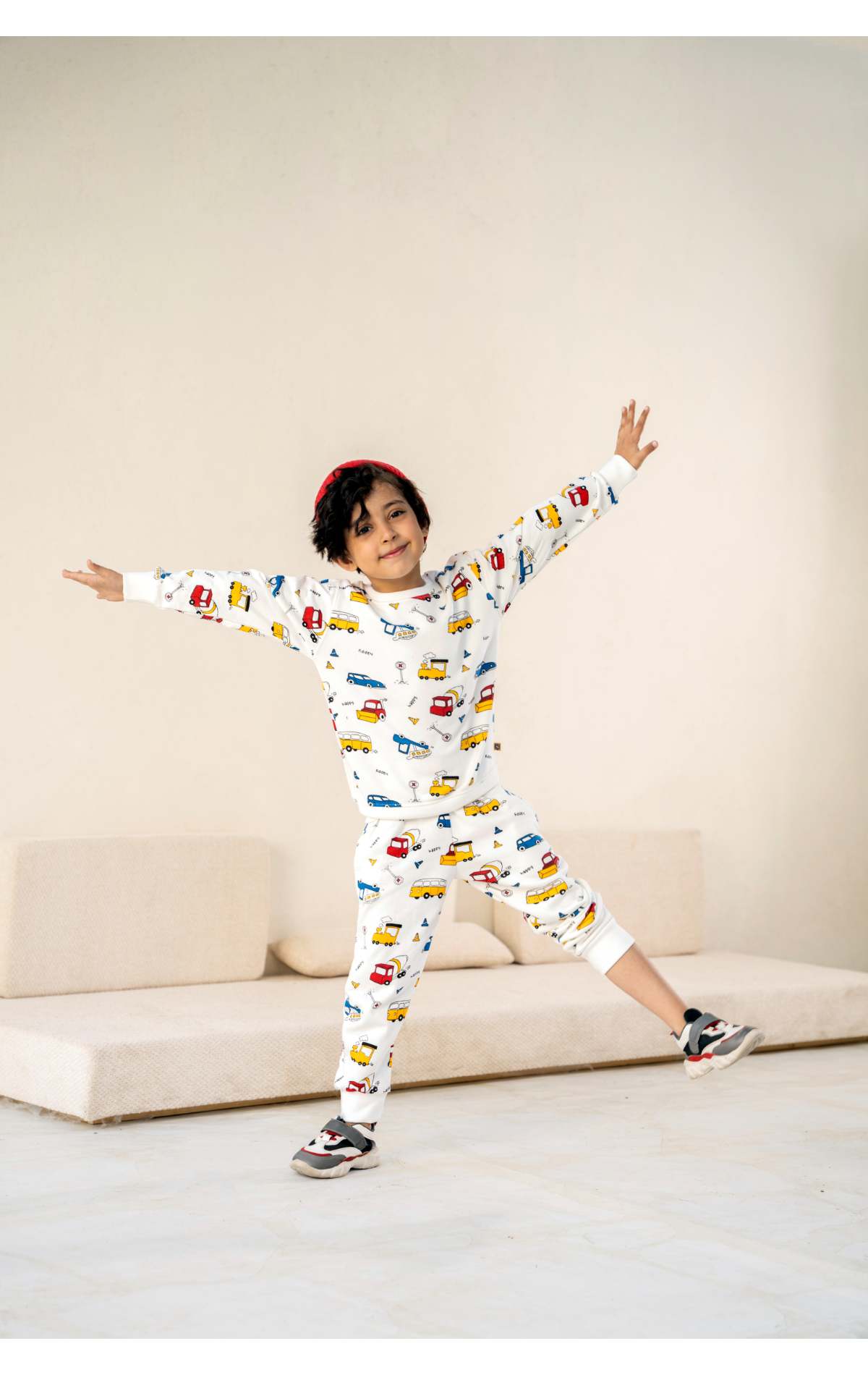 Printed White Sweatshirt & Trouser Set