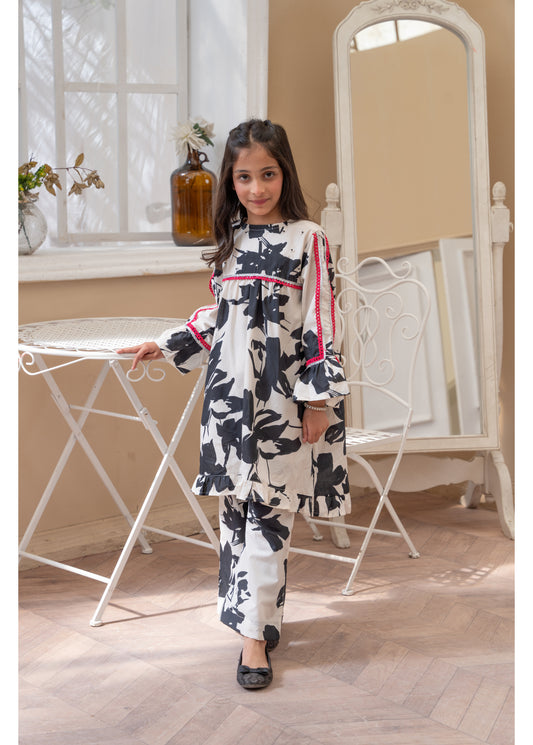 Printed Embroidered Frock With Trouser