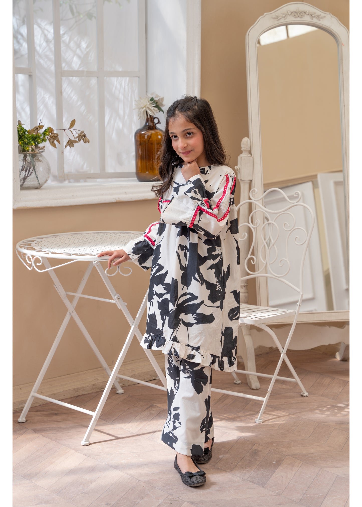 Printed Embroidered Frock With Trouser