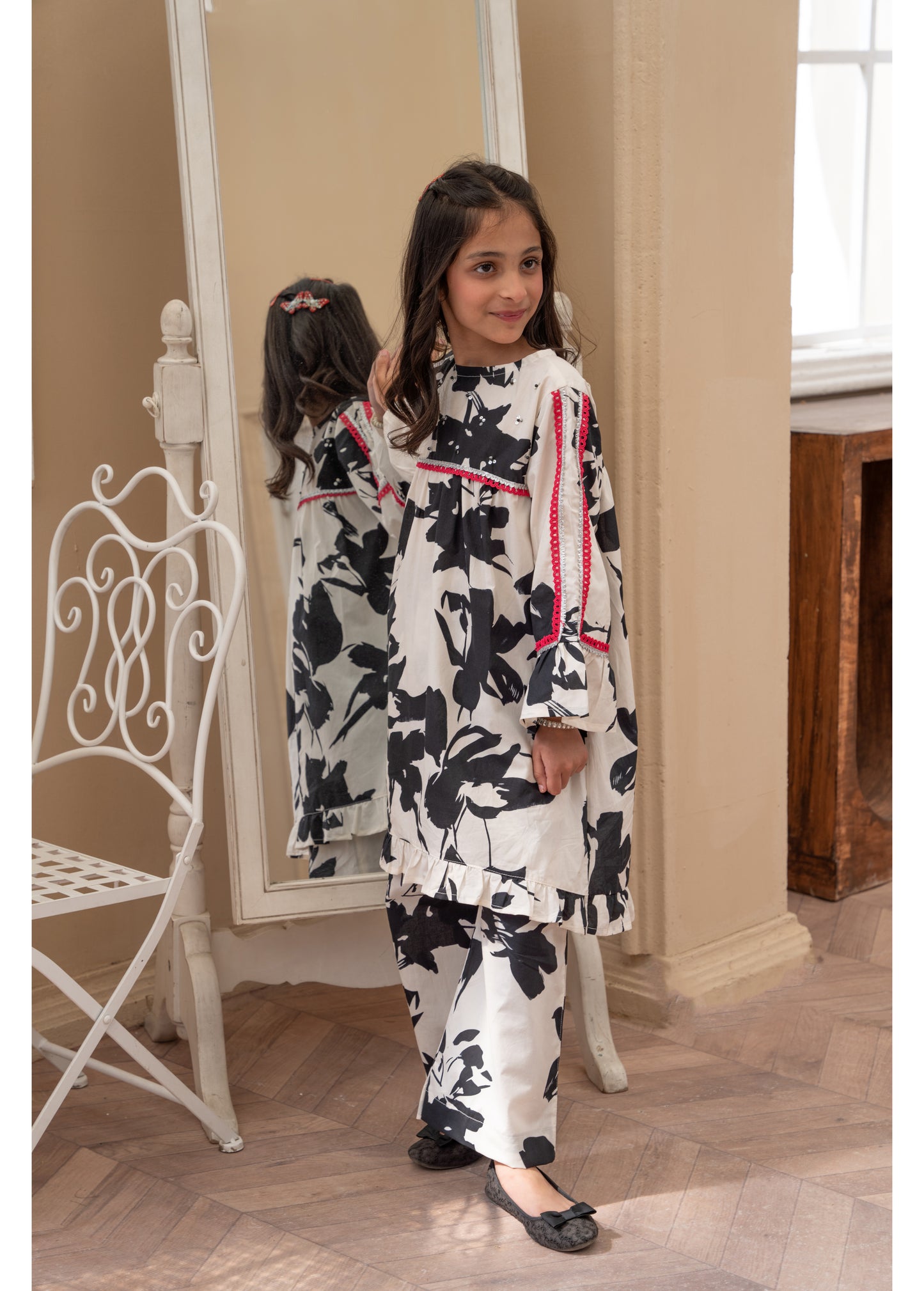Printed Embroidered Frock With Trouser