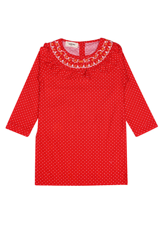 Corduroy Red Embroidered TOP