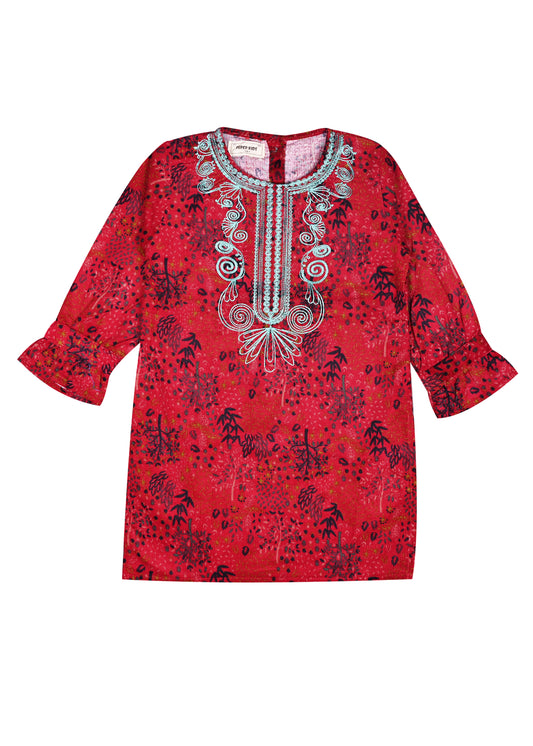 Corduroy Maroon Embroidered Top