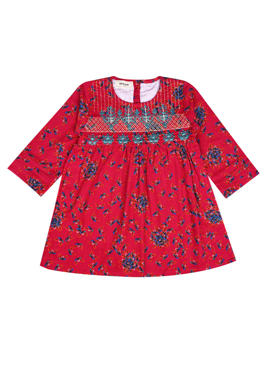 Corduroy Red Embroidered Top