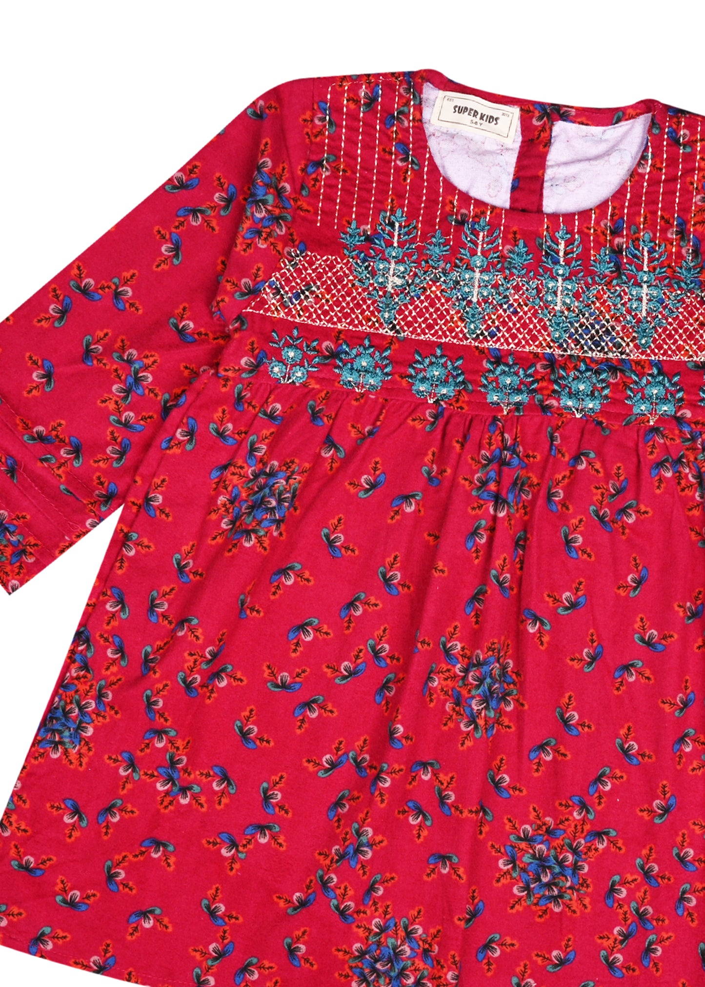 Corduroy Red Embroidered Top