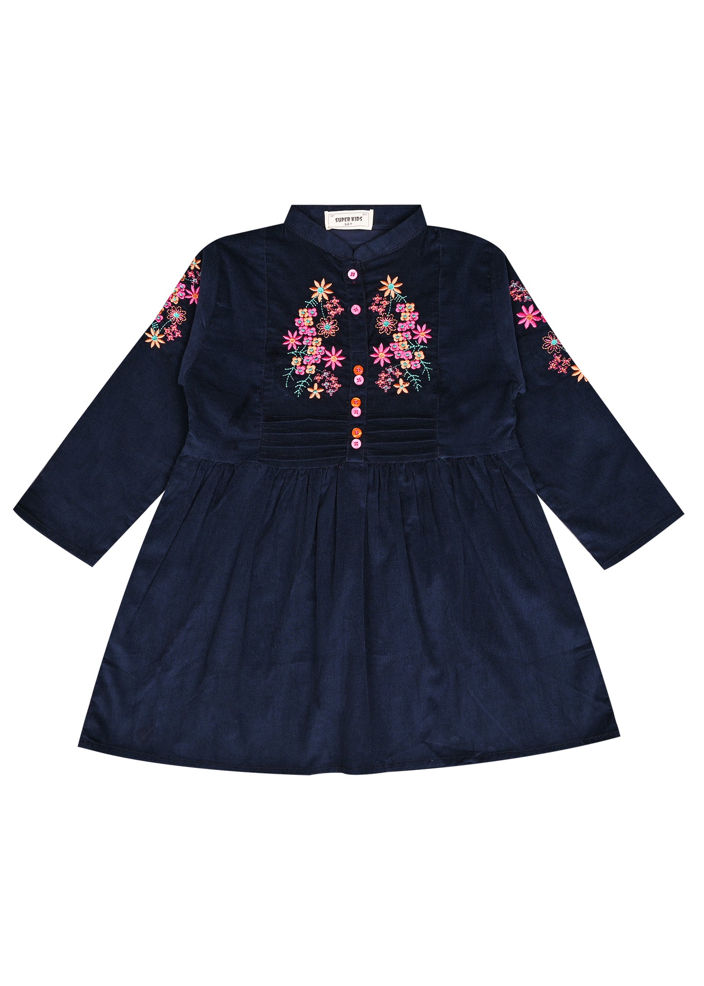 Corduroy Blue Embroidered Frock
