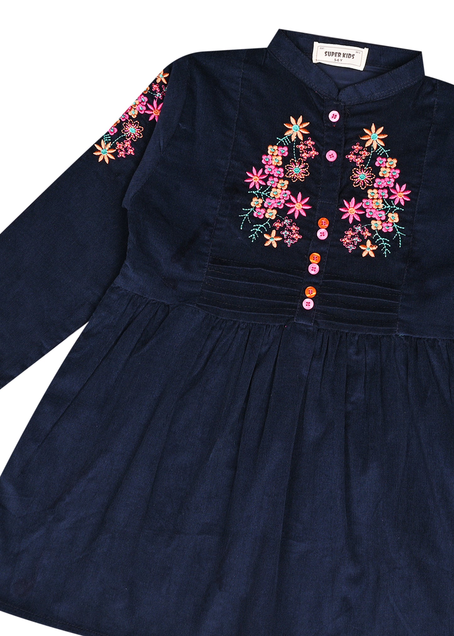 Corduroy Blue Embroidered Frock