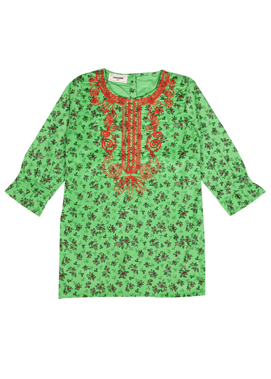 Corduroy Green Embroidered TOP