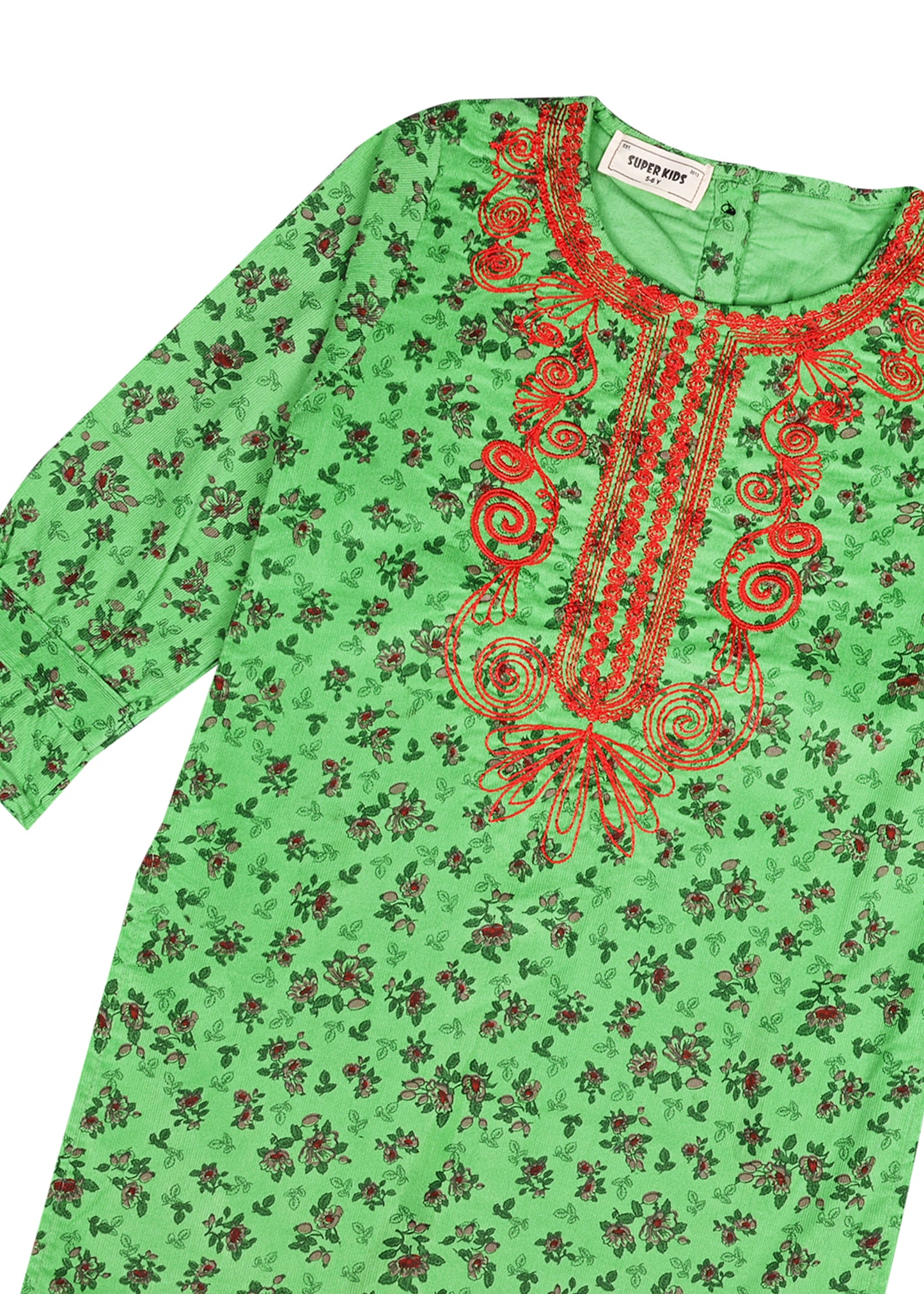 Corduroy Green Embroidered TOP