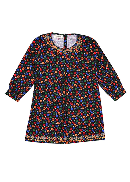 Corduroy Navy Printed TOP